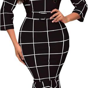 Women's Vintage Long Sleeve Church Dress Formal Work Occasions